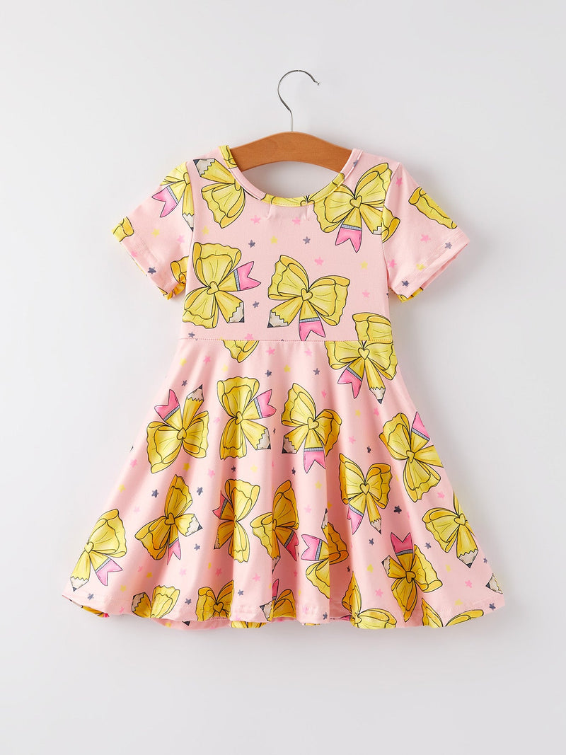 Back to School Yellow Bow Print Girls Dress - 2