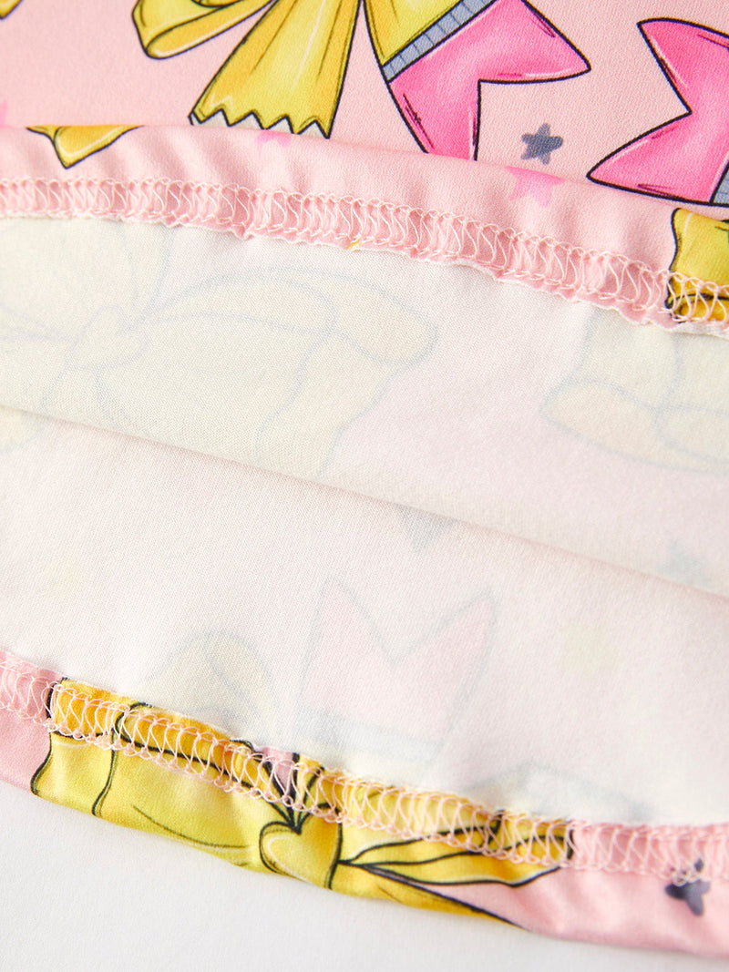 Back to School Yellow Bow Print Girls Dress - 10