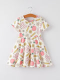 Back to School Apple, Pencil, and Floral Print Girls Dress - 1