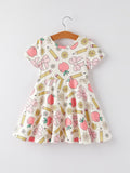 Back to School Apple, Pencil, and Floral Print Girls Dress - 2