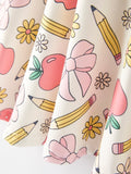 Back to School Apple, Pencil, and Floral Print Girls Dress - 3