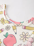 Back to School Apple, Pencil, and Floral Print Girls Dress - 4