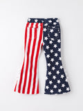 4th of july Patriotic Star Stripe Bow Flare Pants - 2