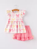 BACK TO SCHOOL Girl's Summer Bow Short Sleeve Shorts Set - 6