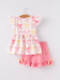 BACK TO SCHOOL Girl's Summer Bow Short Sleeve Shorts Set - 7