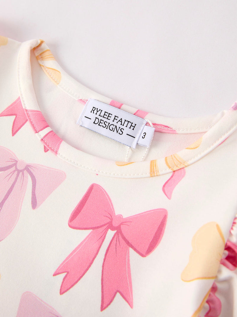 BACK TO SCHOOL Girl's Summer Bow Short Sleeve Shorts Set - 8
