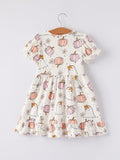 Halloween Pumpkin Ghost Print Cute Girls Dress - 8