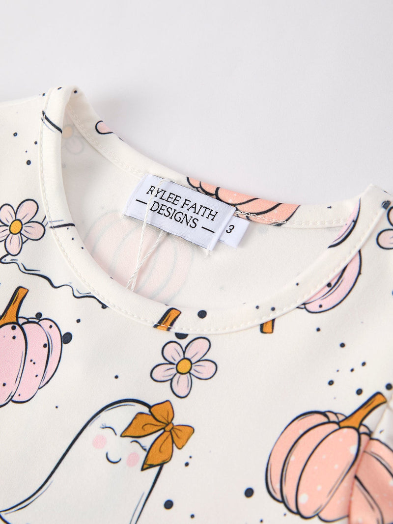 Halloween Pumpkin Ghost Print Cute Girls Dress - 9