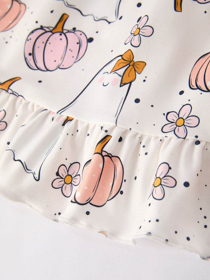 Halloween Pumpkin Ghost Print Cute Girls Dress - 11