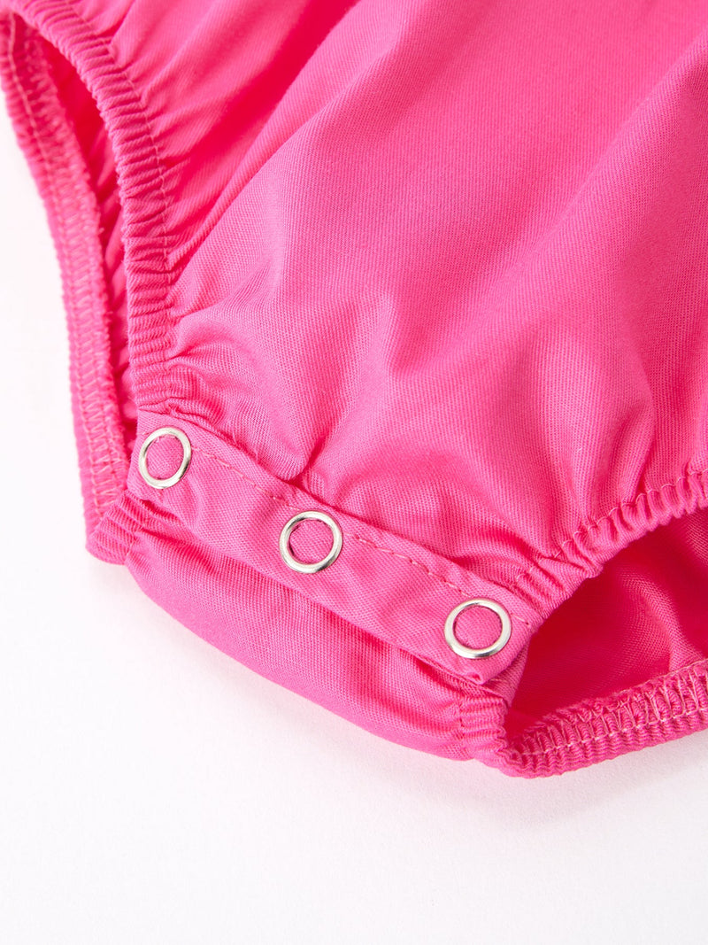Girls Bow Smocking Embroidery Hot Pink Romper - 4