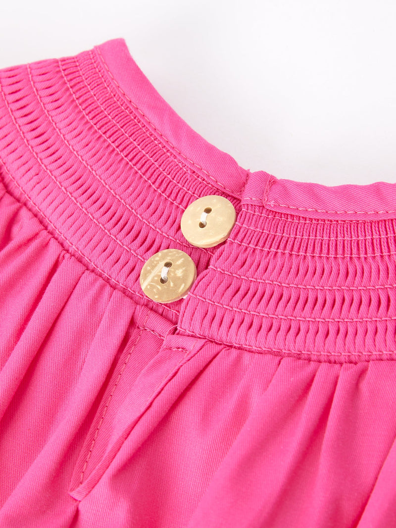 Girls Bow Smocking Embroidery Hot Pink Romper - 5