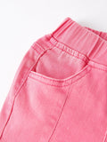 Girls Pink Bow Flared Elastic Denim Pants - 3