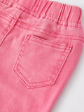 Girls Pink Bow Flared Elastic Denim Pants - 4