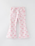 Fall Girls Pink Bow Print Elastic Flared Jeans Denim pant - 2