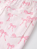 Fall Girls Pink Bow Print Elastic Flared Jeans Denim pant - 4