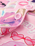 Pink TS Lapel Button Short Sleeve Shorts Pajama Set - 8