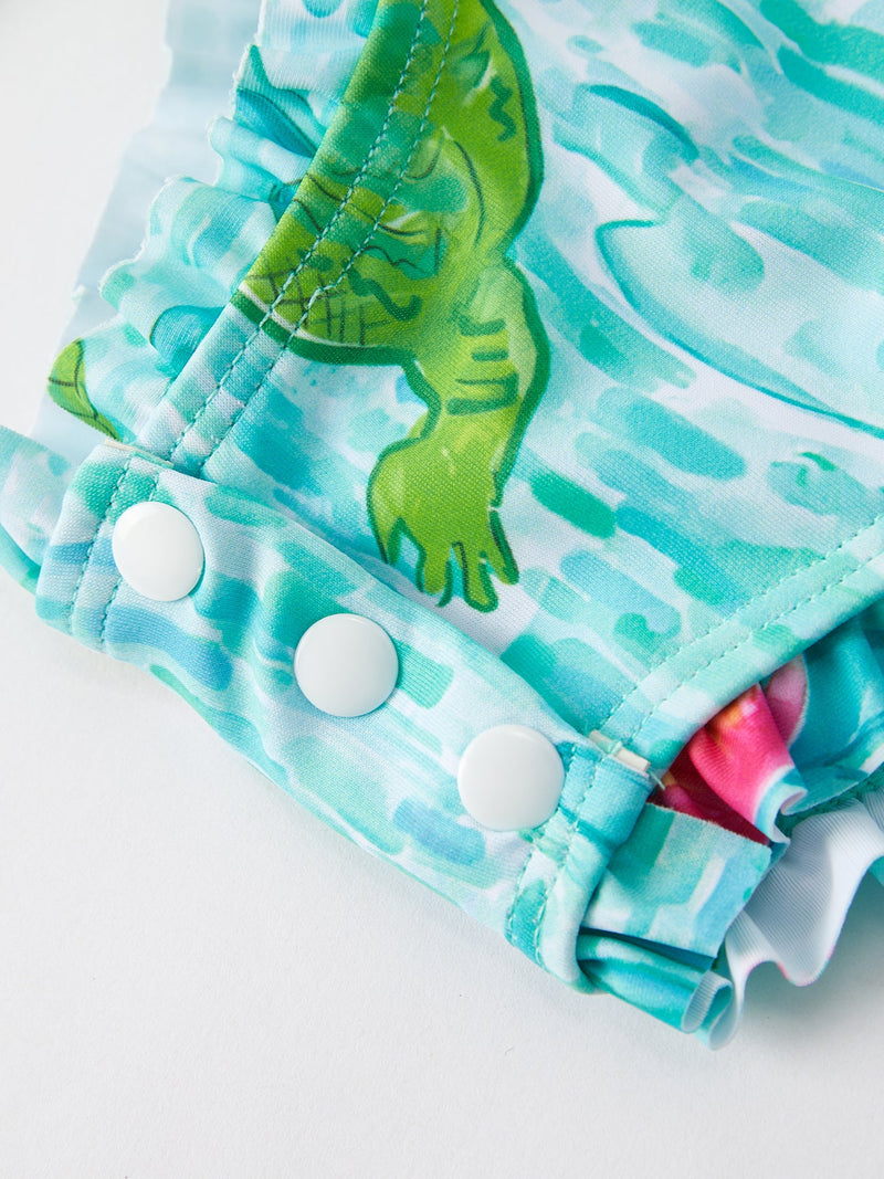 "Crocodile" Green Girls' Swimsuit - 4