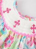 Easter Cross Smocking Embroidery Baby Girl Romper - 7