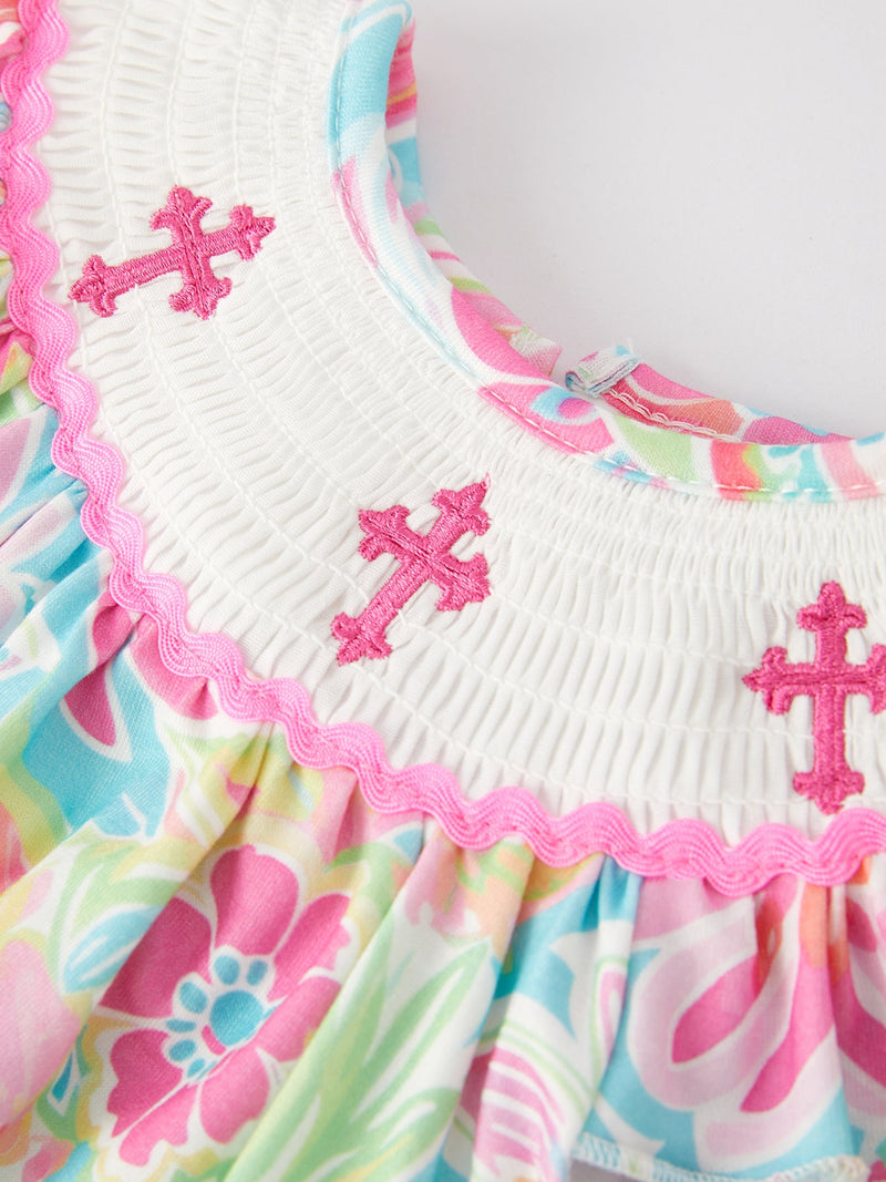 Easter Cross Smocking Embroidery Baby Girl Romper - 7