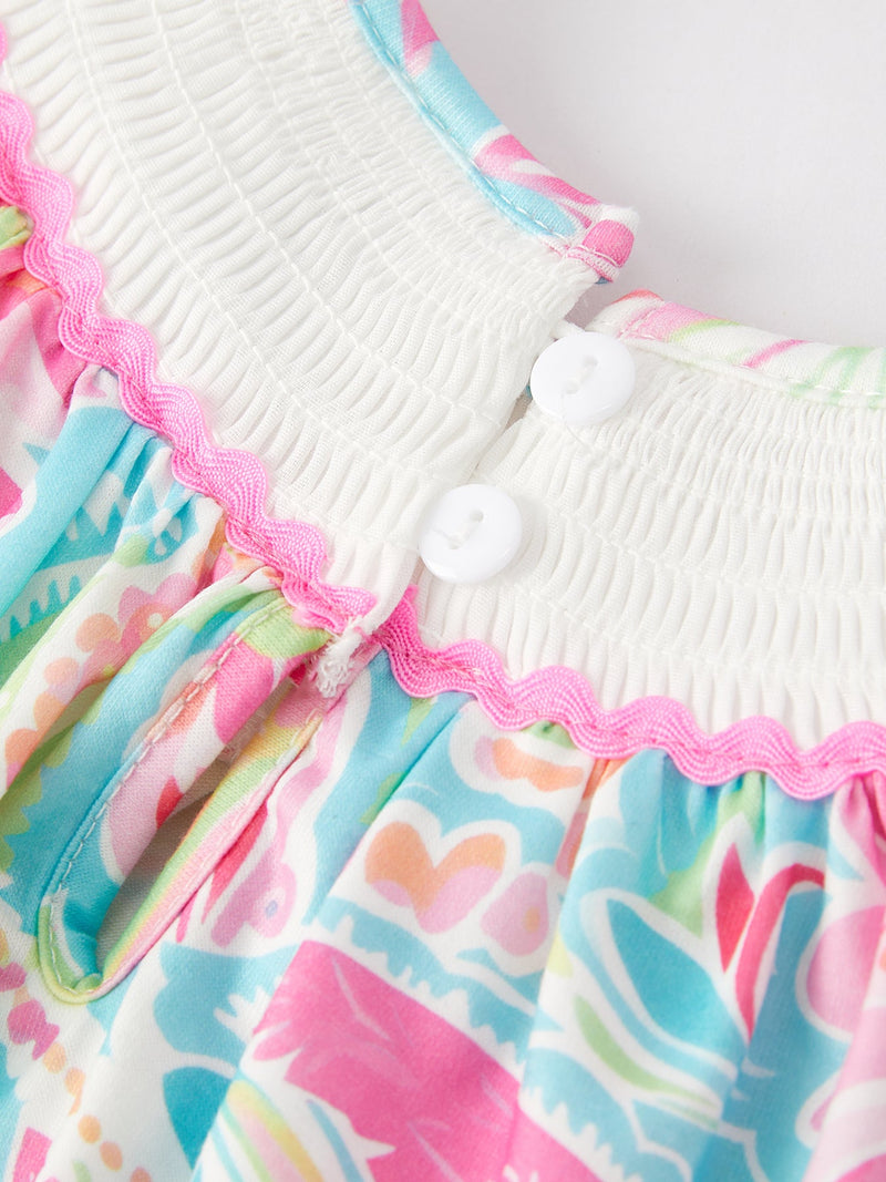 Easter Cross Smocking Embroidery Baby Girl Romper - 9