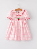 Strawberry Applique Girls Pink Plaid Dress - 1