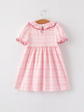 Strawberry Applique Girls Pink Plaid Dress - 2