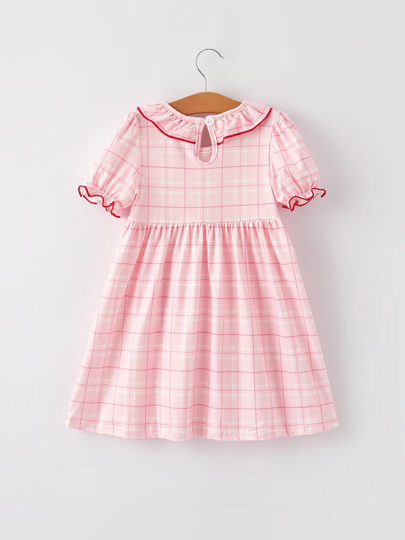 Strawberry Applique Girls Pink Plaid Dress - 2