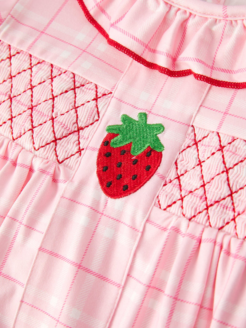 Strawberry Applique Girls Pink Plaid Dress - 3