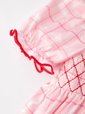 Strawberry Applique Girls Pink Plaid Dress - 4