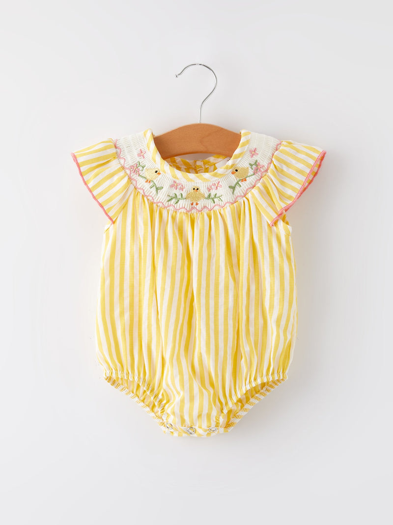 Spring/Summer Chick Floral Embroidery Smocking Girls Romper - 5