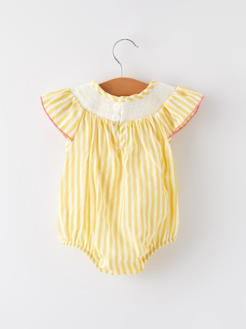 Spring/Summer Chick Floral Embroidery Smocking Girls Romper - 6