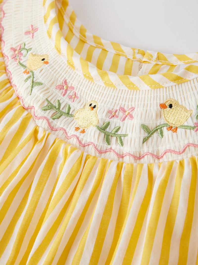 Spring/Summer Chick Floral Embroidery Smocking Girls Dress - 8