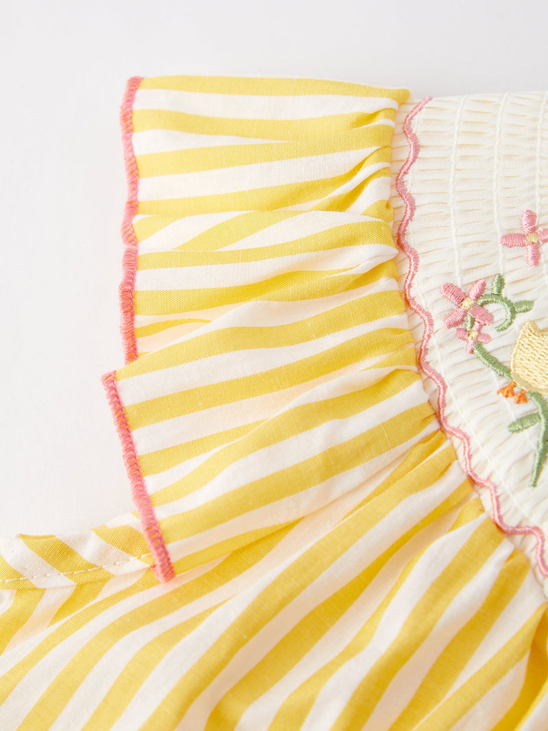 Spring/Summer Chick Floral Embroidery Smocking Girls Dress - 9