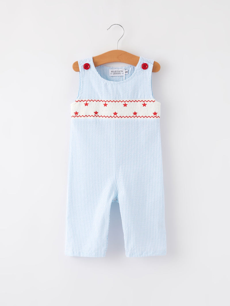 4th of july Star Embroidery Smock Boys Romper - 5