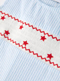 4th of july Star Embroidery Smock Boys Romper - 8