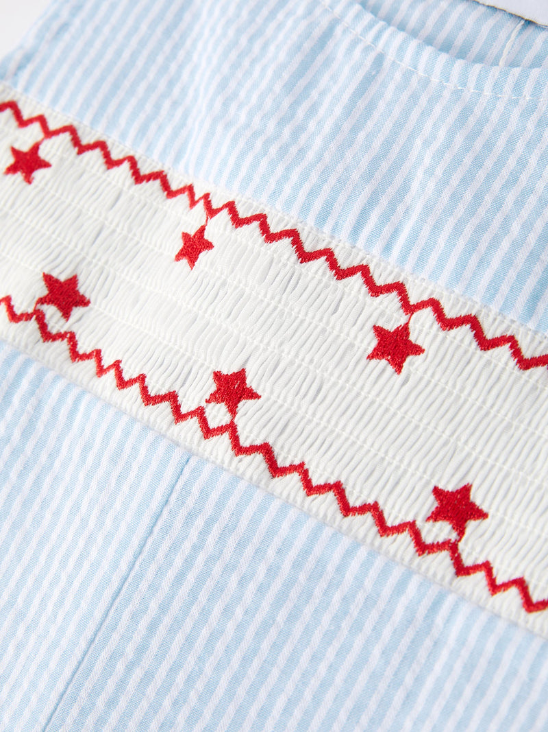 4th of july Star Embroidery Smock Boys Romper - 8