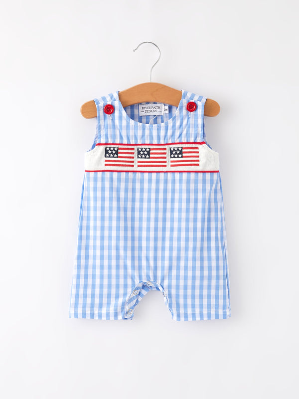 4th of July Flag Embroidery Smocked Boys Romper