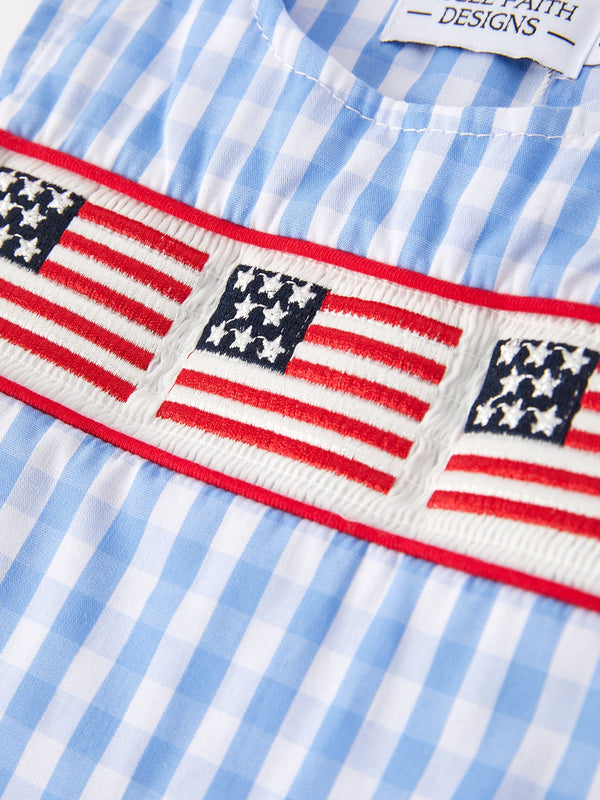 4th of July Flag Embroidery Smocked Boys Romper