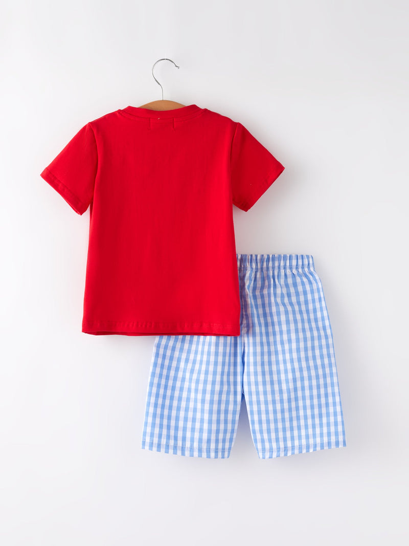 4th of july Flag Embroidery Smocking Boys Set - 9