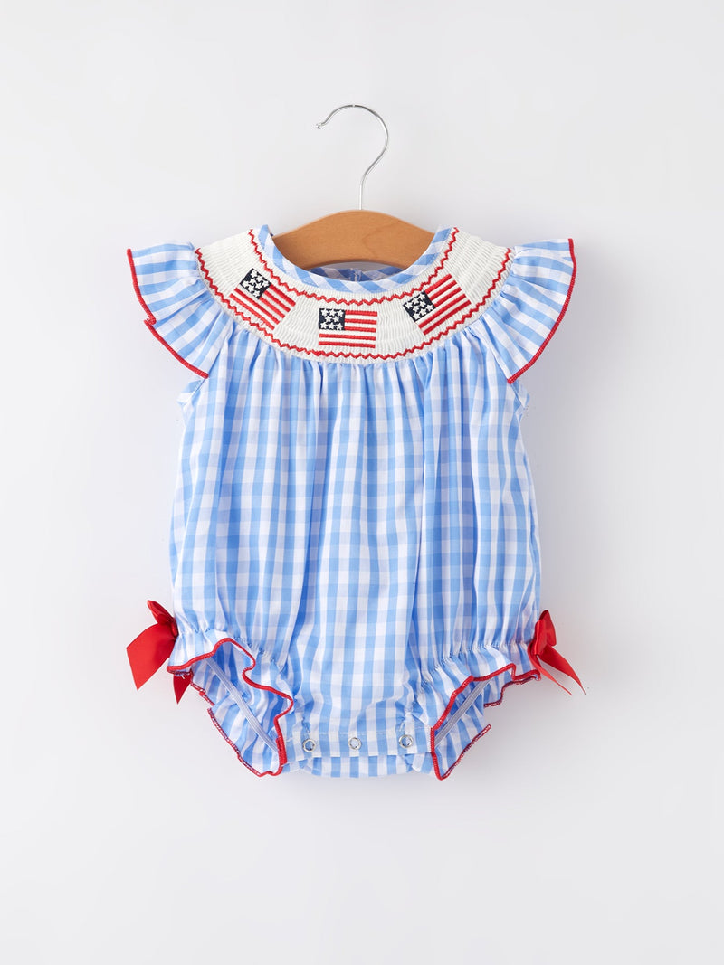 4th of july Flag Embroidery Smocking Girls Romper - 6