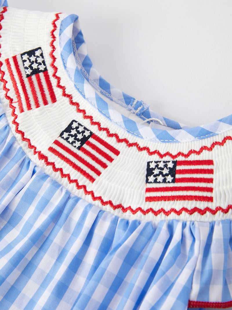 4th of july Flag Embroidery Smocking Girls Romper - 8