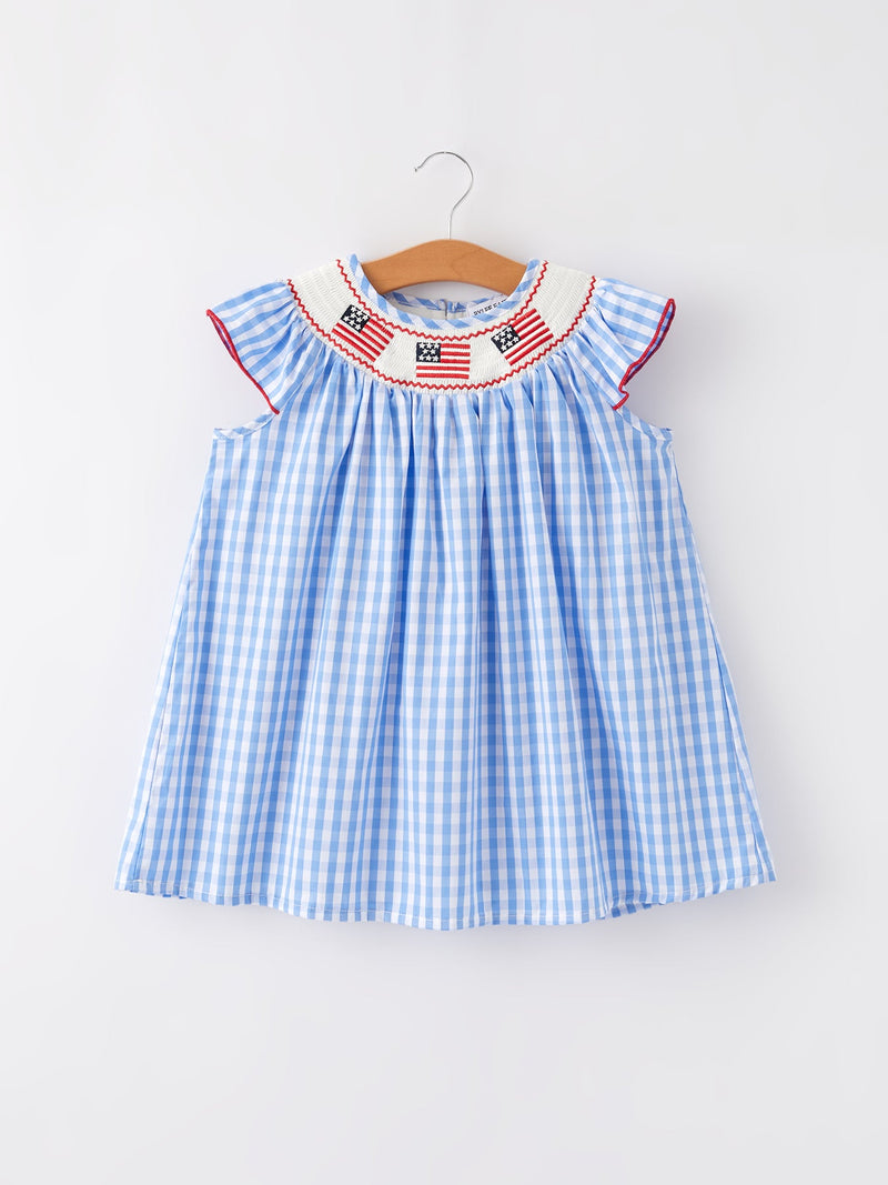 4th of july Flag Embroidery Smocking Girls Dress - 1