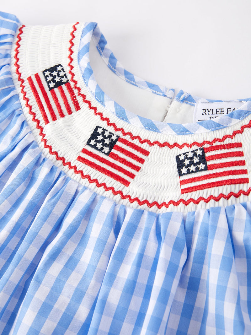 4th of july Flag Embroidery Smocking Girls Dress - 3