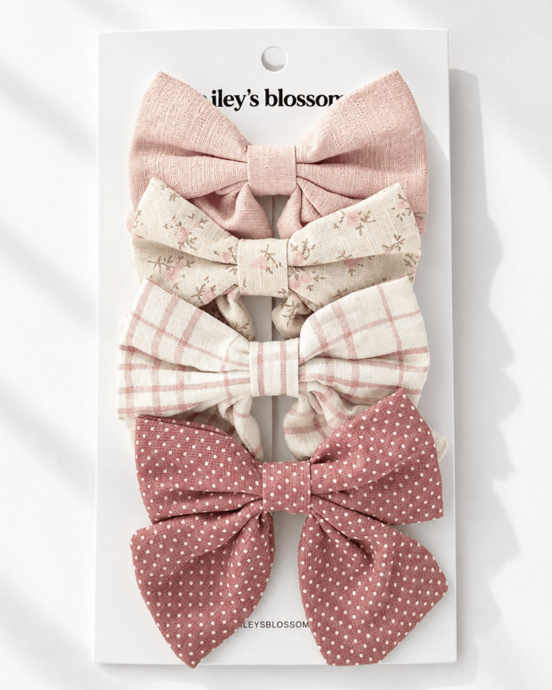 4-Piece Bow Clip Set - Antique Rose - 1