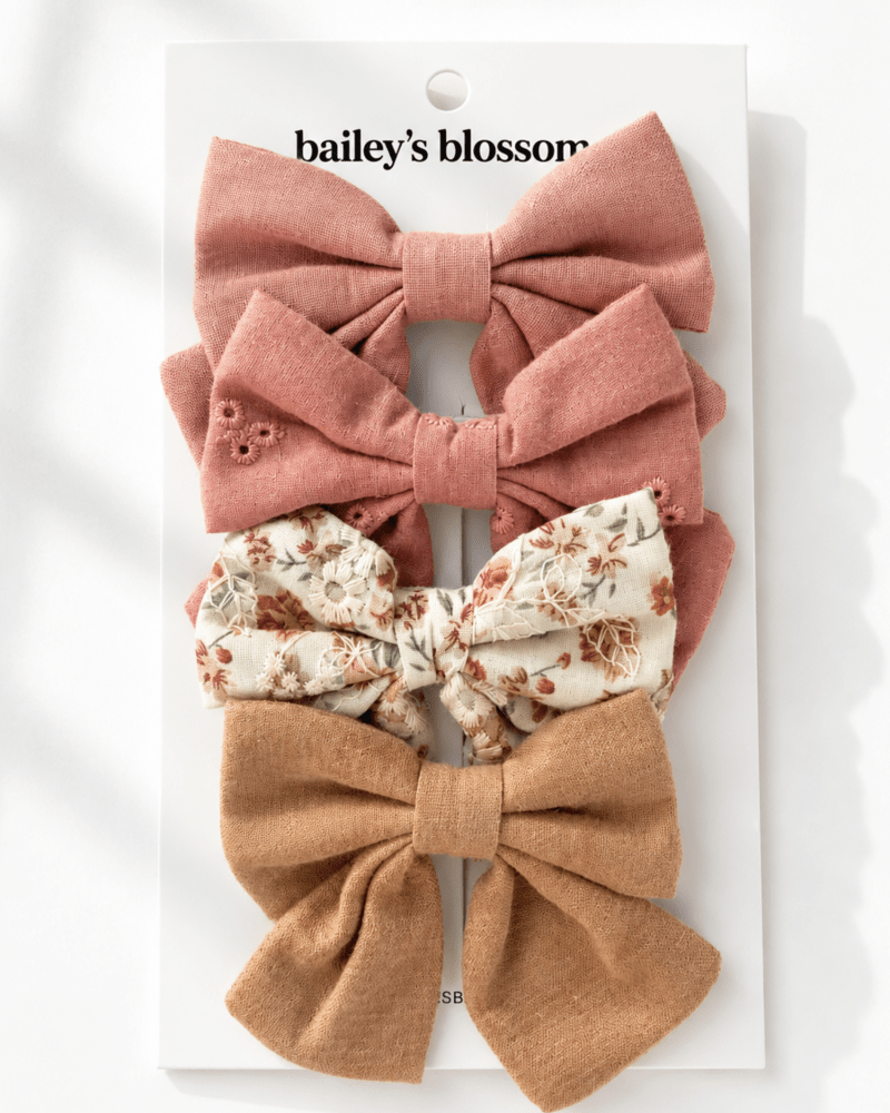 4-Piece Bow Clip Set - Cottage Rose - 1