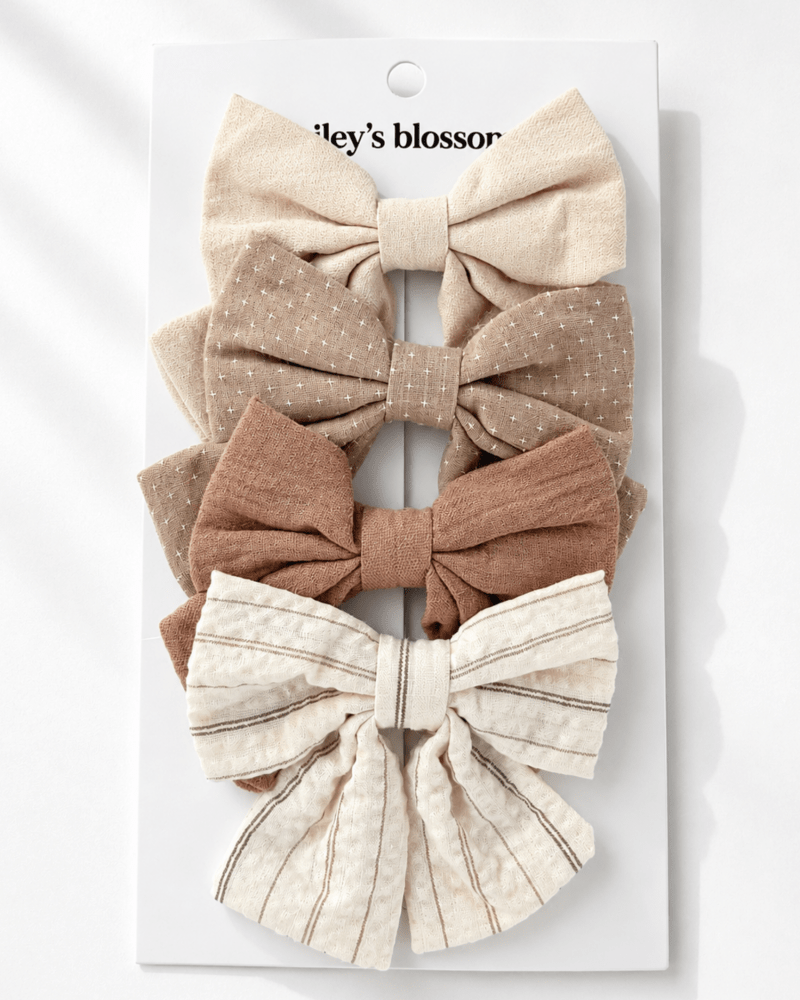 4-Piece Bow Clip Set - Heirloom Linen - 1