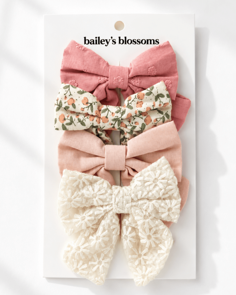 4-Piece Bow Clip Set - Sweet Blossom - 1