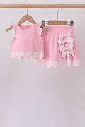 Pink scalloped active skorts set - 1