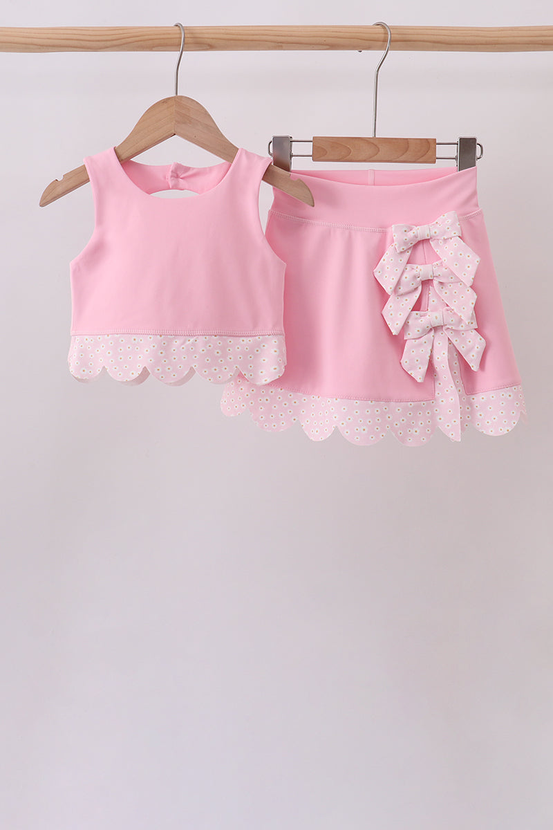 Pink scalloped active skorts set - 1