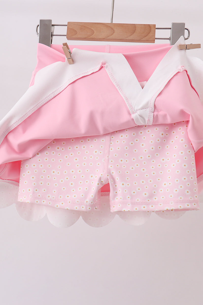 Pink scalloped active skorts set - 5